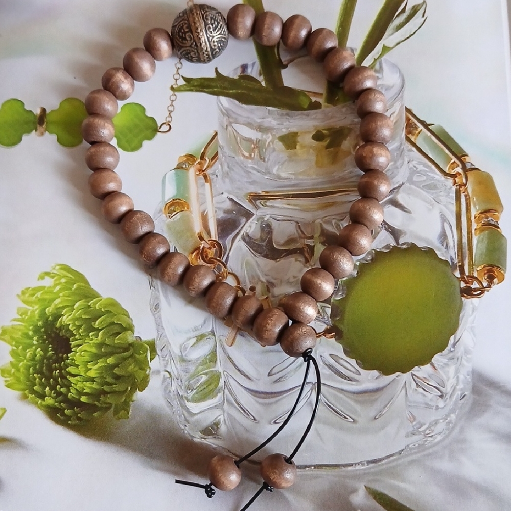Brown Wooden Bead Men's Bracelet with Adjustable Cord